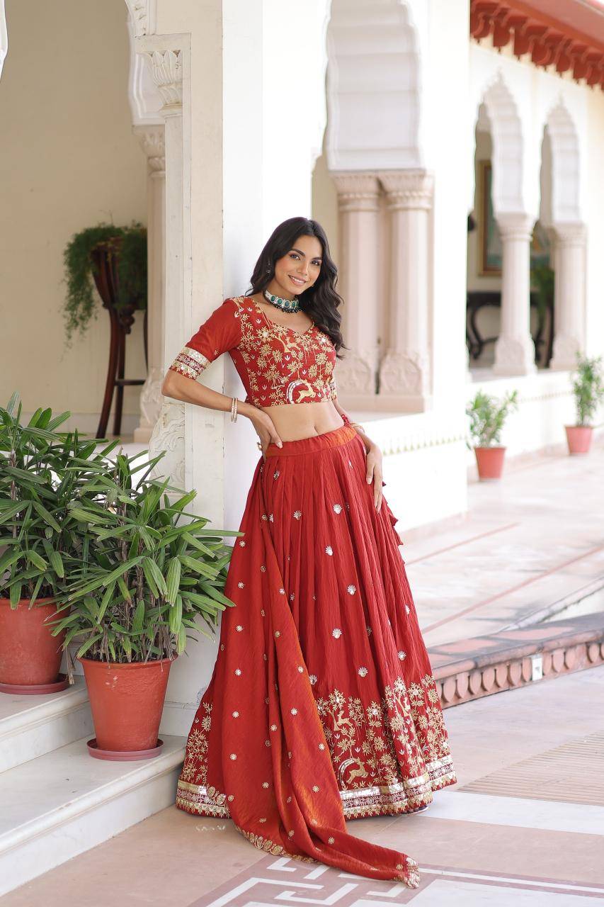 KA 5062 Vichitra Silk Red Designer lehengha choli suppliers in Mumbai
